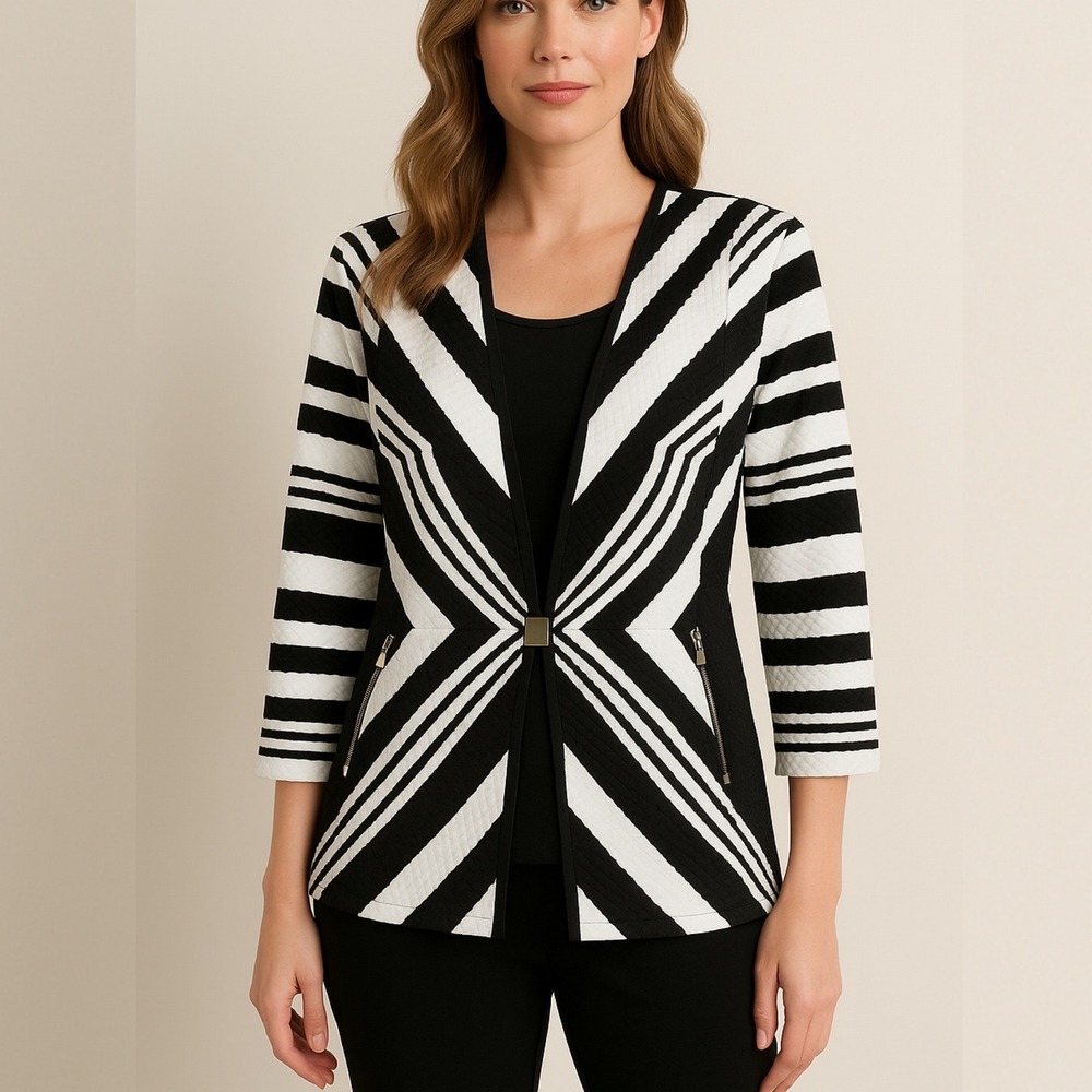 Joseph‎ Canada Ribkoff Black White Textured Blazer Jacket Style 172852 Womens 8